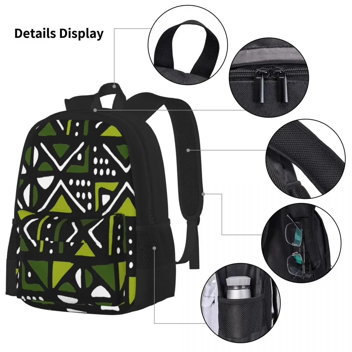 Mochila con estampado Tribal africano para estudiantes, morral escolar, bolsa de almuerzo, juego de tres piezas, color verde lima