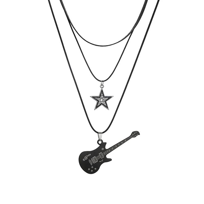 *New Star Pendant Vintage Necklace Punk Star Choker Rock Roll Guitar Layered Necklace For Women Men Eboy Egirl Bar Party Jewelry