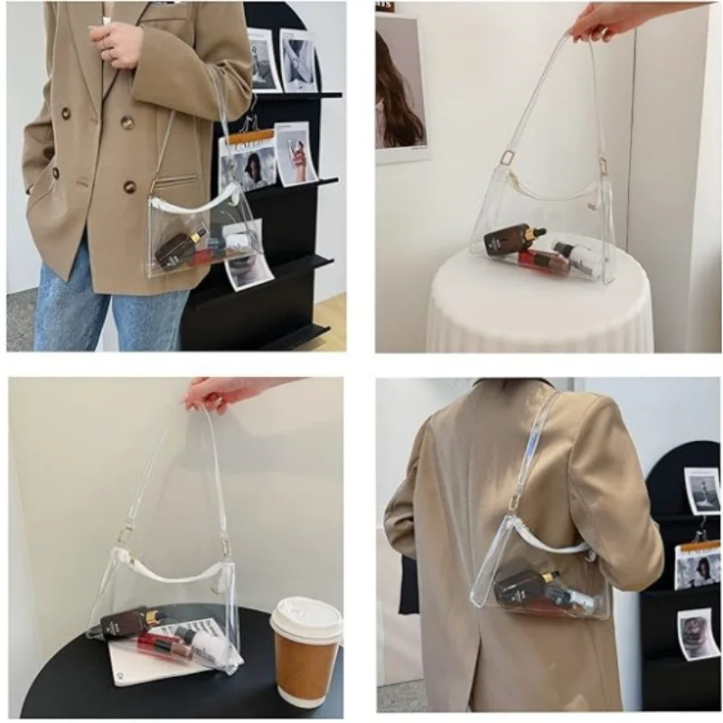 1/2pcs Stylish Transparent PVC Jelly Bag New Moon Shape Daily Underarm Shoulder Bag - view 5