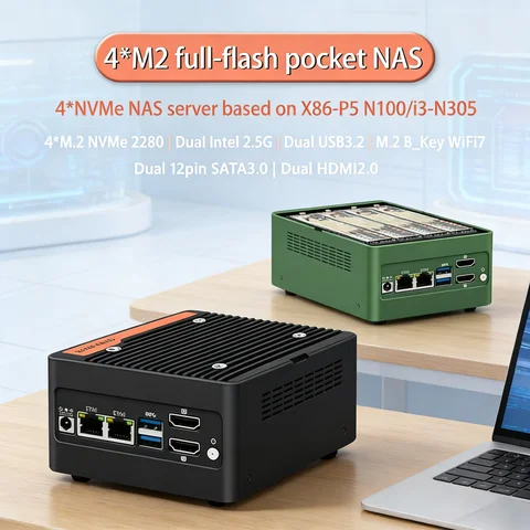 Topton 6-Bay Micro NAS Server Intel i3 N305 N150 N100 Firewall Mini PC 4xM.2 NVMe 2xSATA3.0 DDR5 2x2.5G LAN 2USB Pocket Computer
