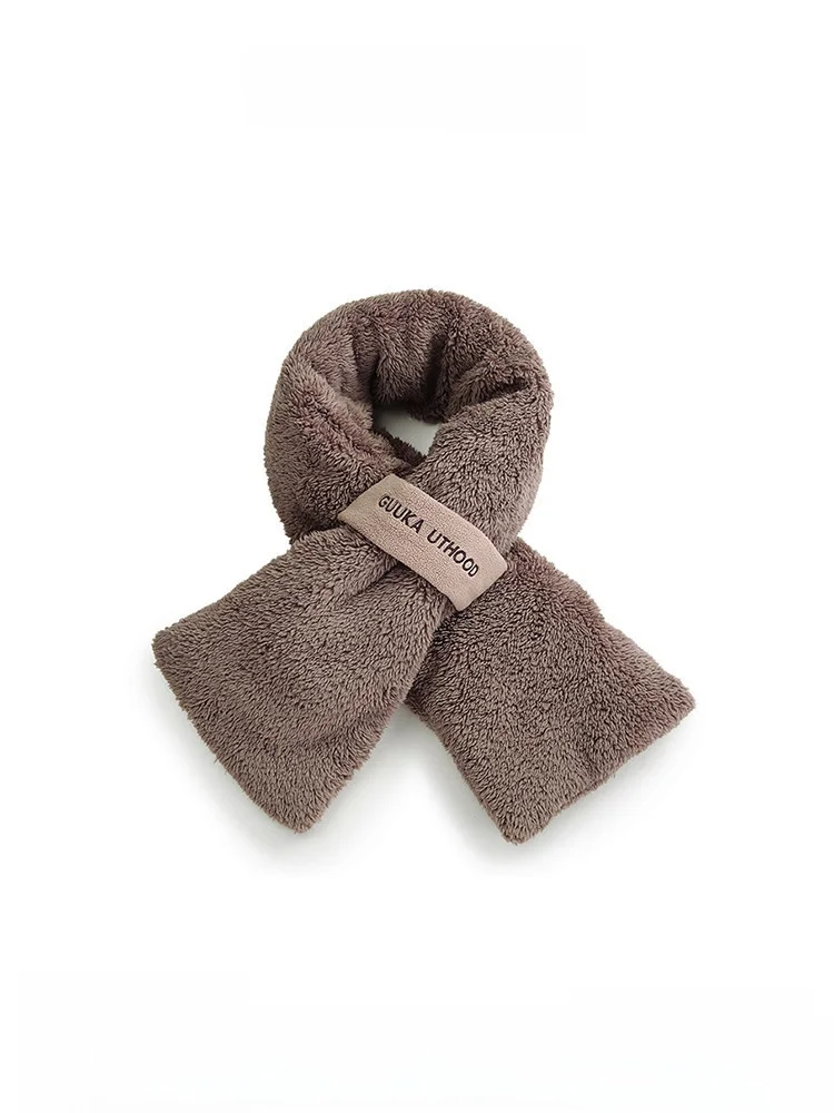 Guukahero Thickened Plush Scarf Women's Winter Warm Versatile Small Neck Warmer Polyester Fiber Long Rectangle Scarf