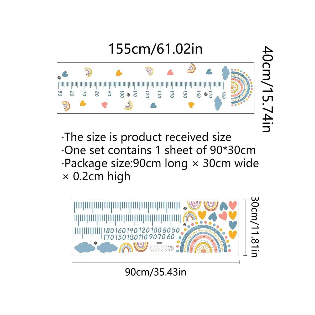 Rainbow Kids Growth Chart Wall Stickers Measure Height Record Ruler Baby Growth Chart Decals Bedroom Nursery Decoration Murals