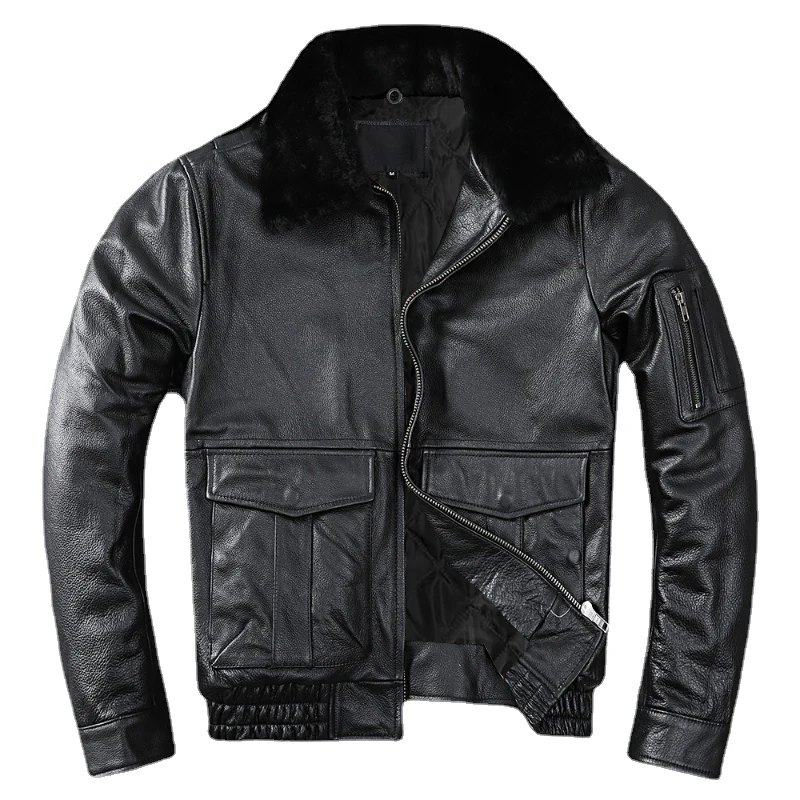 

New Air Force Flight Genuine Cow Leather Men's Jacket Detachable Real Fur Collar Thicken Warm Cowhide Clothes Men Winter Coat