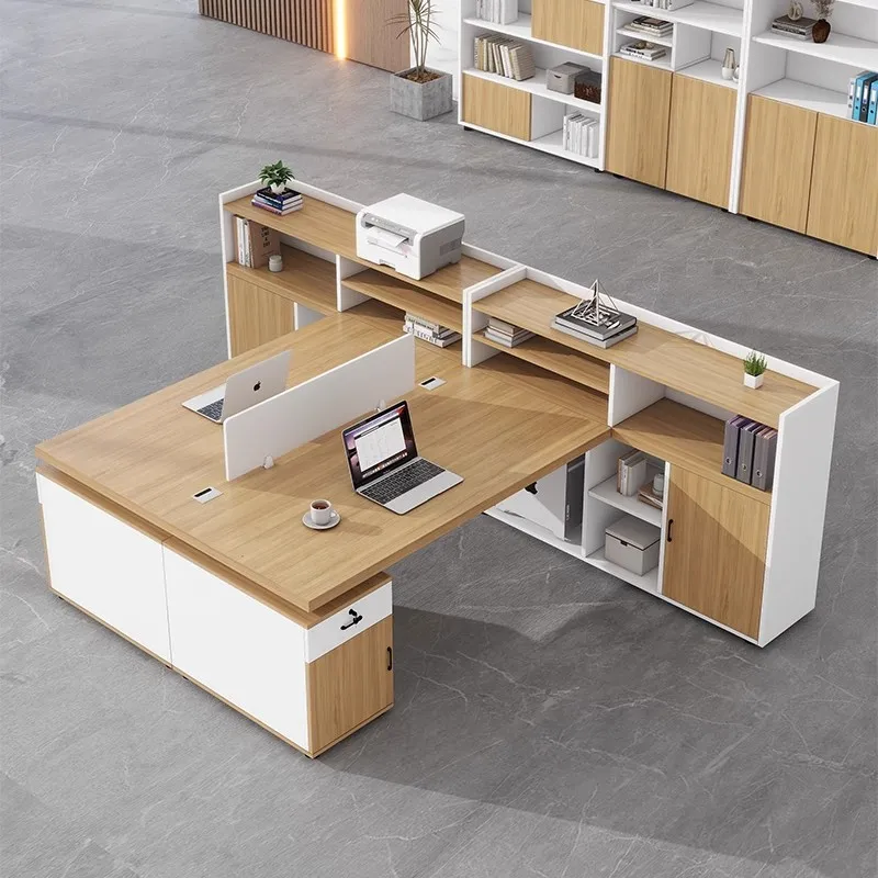*Durable L-Shaped Panel Two-Person Modern Office Desk and Chair Set Partitioned Workstation Workstation