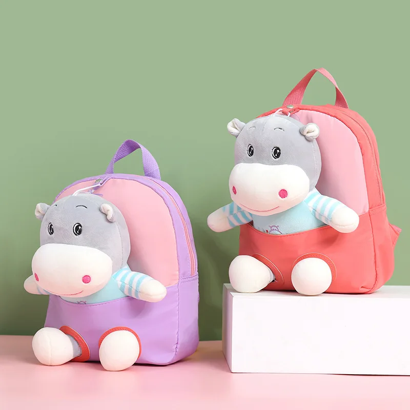 

2024 New Cartoon Plush Children's Backpack Kindergarten Boys and Girls Lightweight Backpack Hippopotamus Cute Bag