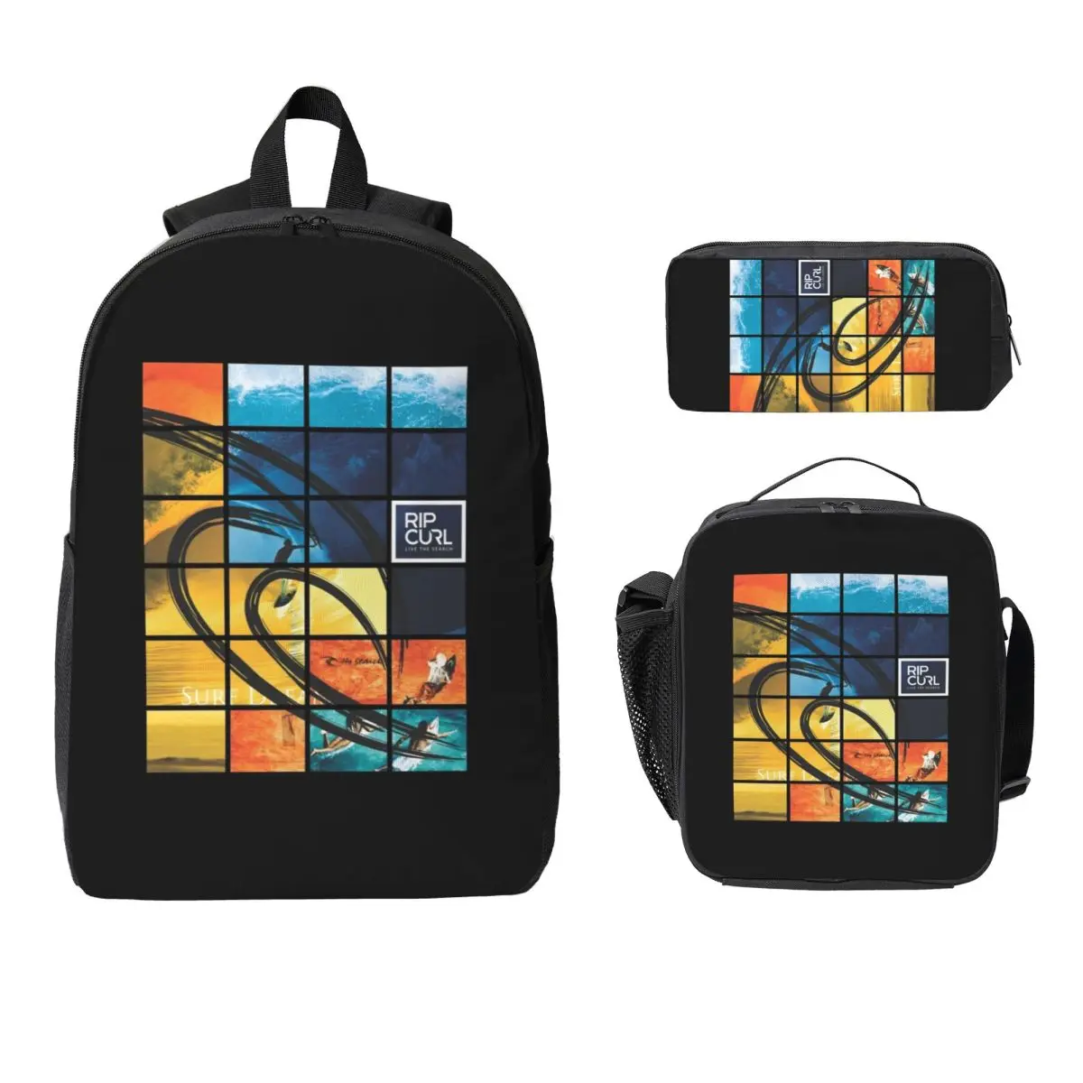 Posters Rip Curl Skates Logo Backpack Student BookBag School Bag Computer Shoulder Bags 3ps Insulated Lunch Bag Pencil Case