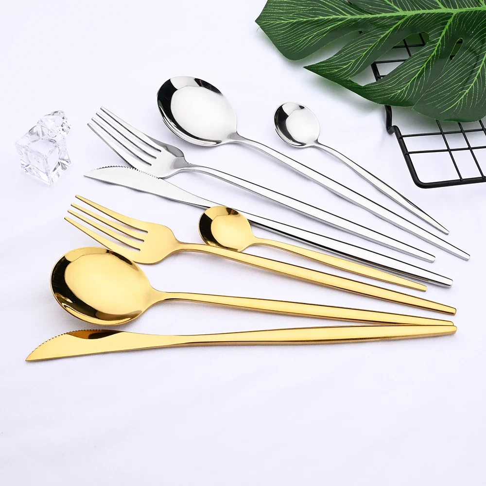 24pcs White Gold Dinnerware Set Stainless Steel Cutlery Wholesale