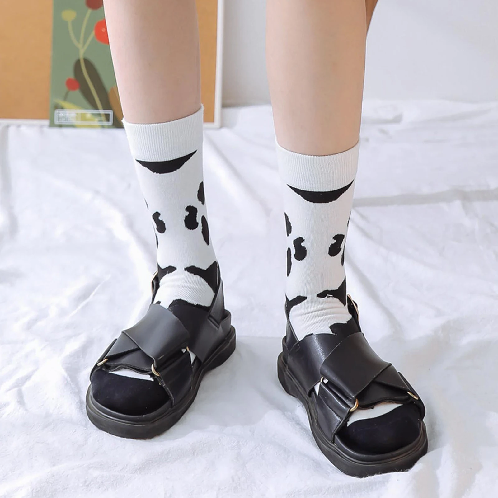 

Women's Crew Socks Stylish Cow Print Breathable Soft Mid Calf Socks for Fall & Winter
