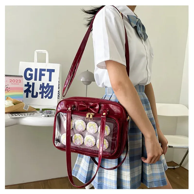 Kawaii Patent Leather Handbags Women Transparent PVC Itabag Women Tote Bag New Japanese Shoulder Bag Women Small JK Bag ita bag