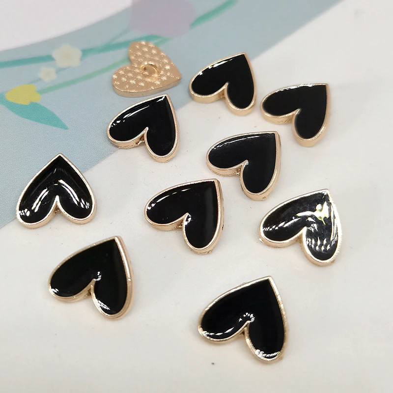 10MM Mini Black Gold Fashion Heart Buttons Of Clothing Wholesale Decor Small Button For Women Shirt Bloused Needlework Sewing