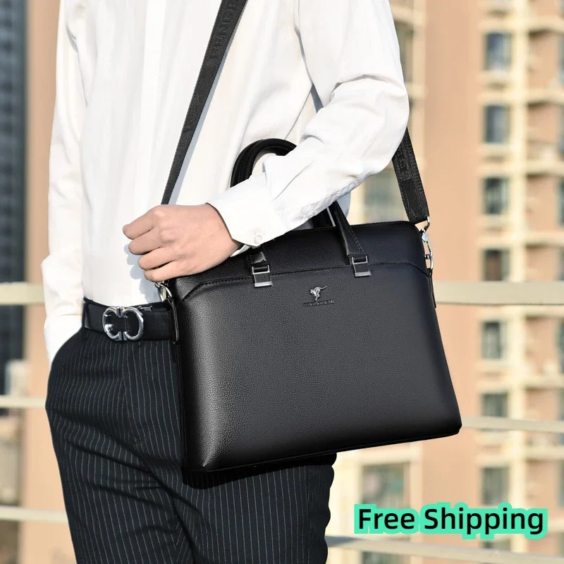 PU Business Leather Handbag Large Capacity Single Shoulder Package High Quality Messenger Bag Men's Briefcase