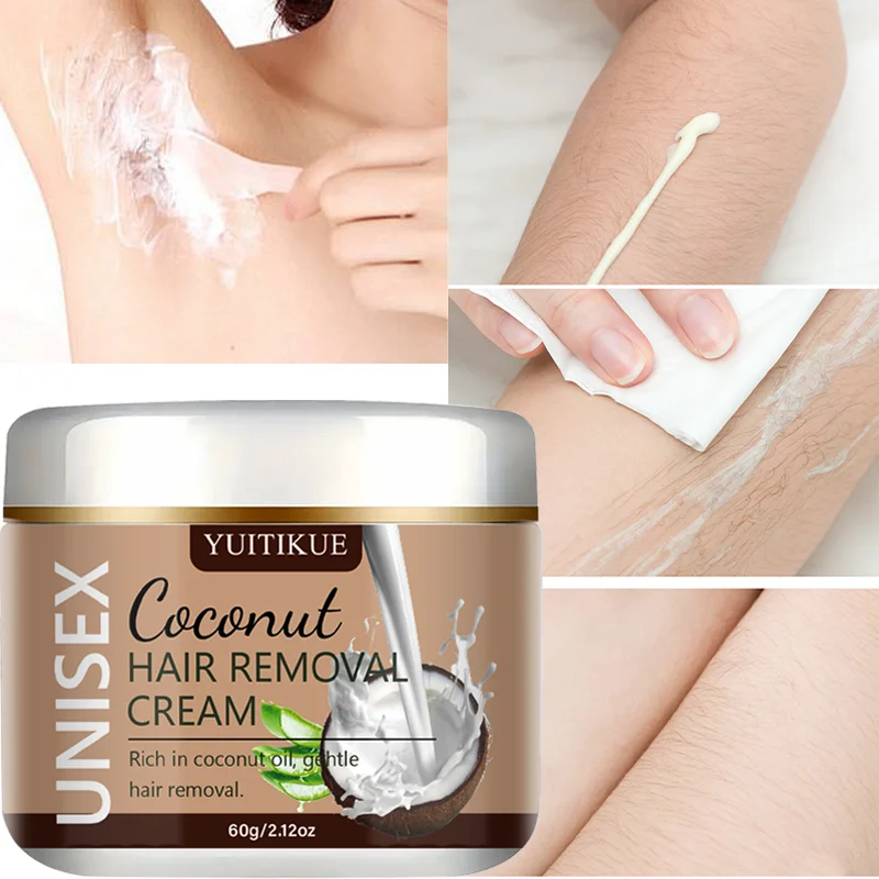 YUITIKUE Unisex Coconut Hair Removal Cream - Dissolves Hair Roots, No Stubble for Silky Smooth Skin 60g