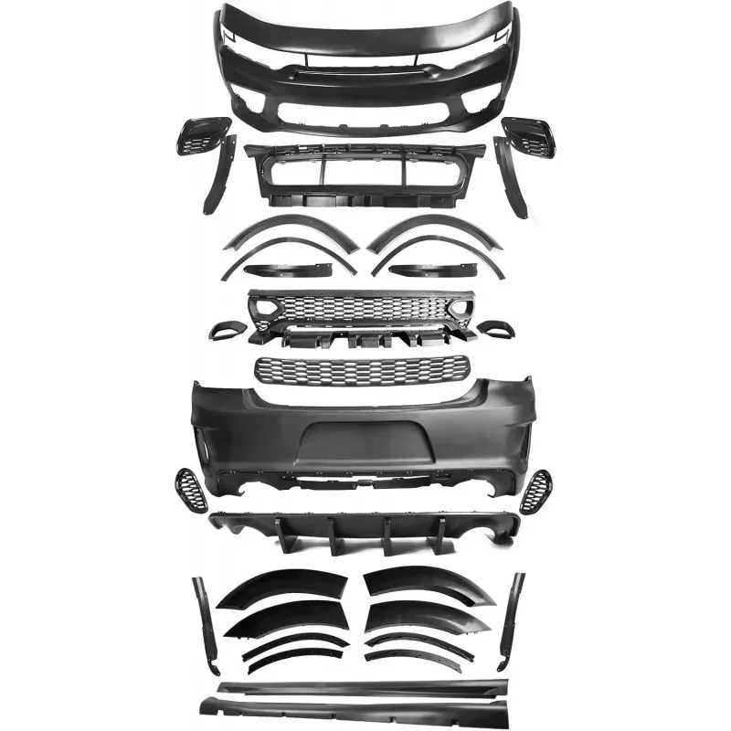 

For Dodge Charger, Whole Kits Compatible With 2015-2023 , Widebody Style Front Rear Bumper W/SRT Scat Pack Grille + Side