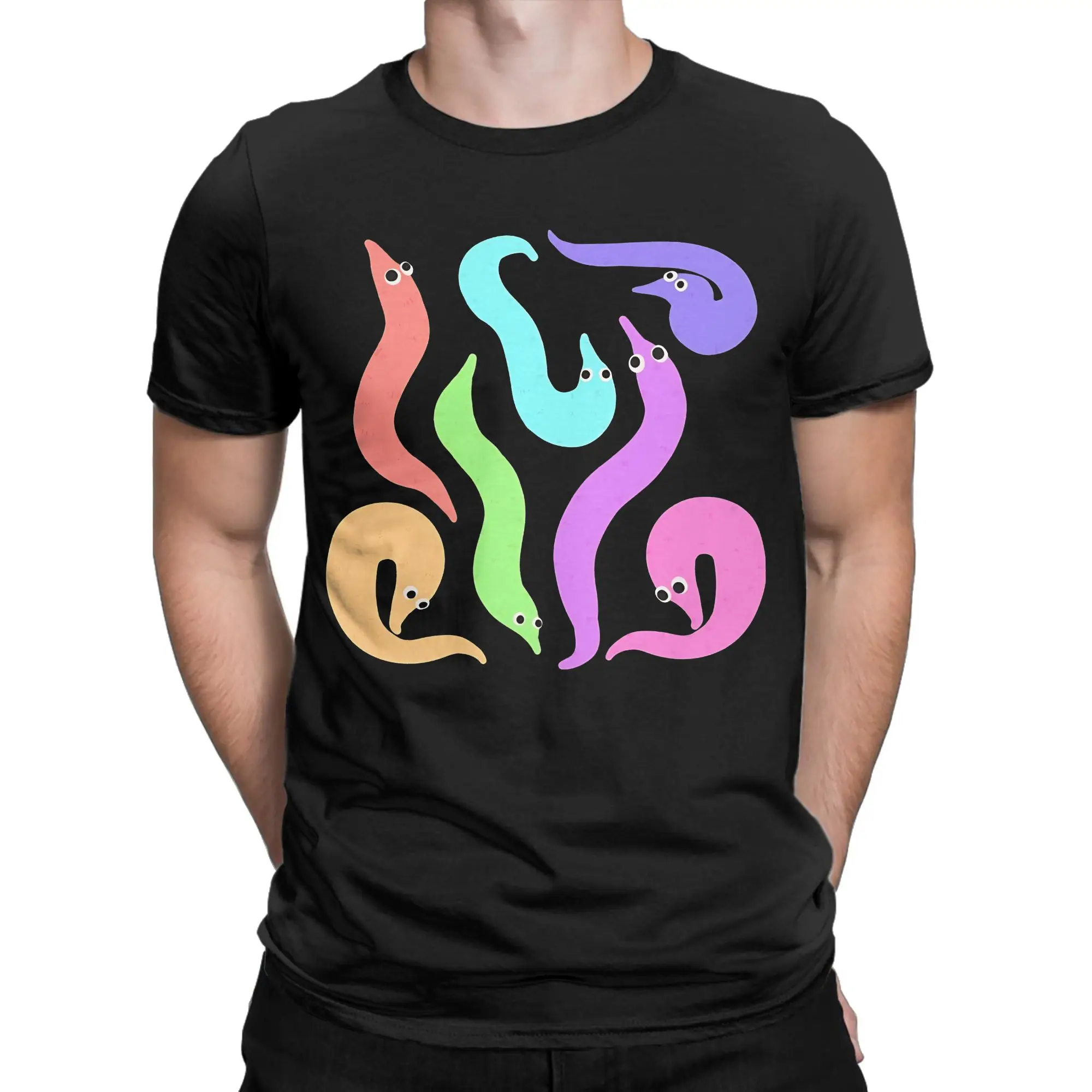 Trippy Spiral Worm Character  Classic Worm on a string Funny Graphic 100% Cotton T-Shirt Tops Tees For Men