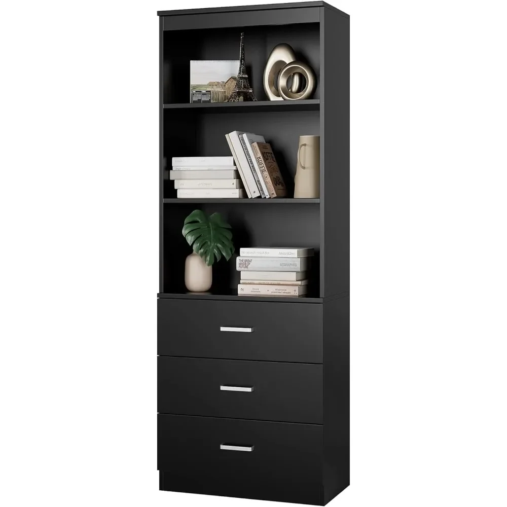 

71 Inches Storage Cabinet, Bookcase with 3 Drawers and 3-Tier Open Shelves, Wooden Bookshelf Storage Organizer for Living Room