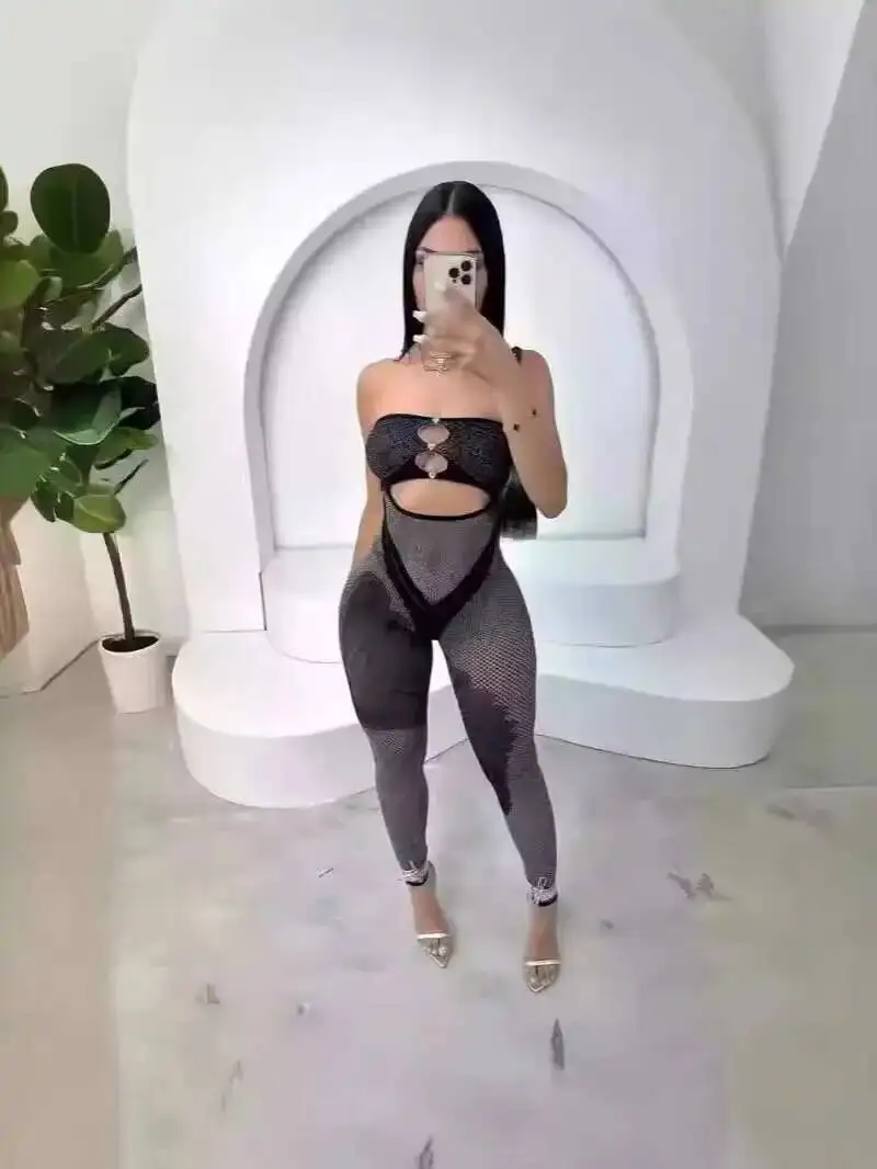 

Shine Patchwork Jumpsuit Pants Women Irregular Hollow Slash Neck Backless Sleeveless Sexy Trend Skinny Streetwear Beautiful 8392