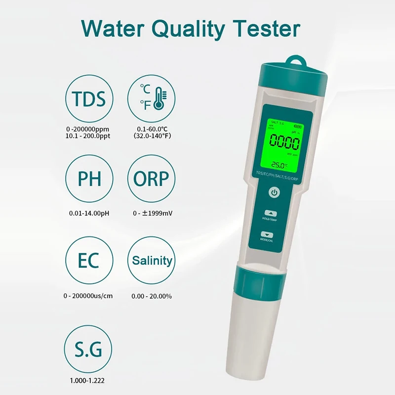 8in1 water quality tester PH/ORP/EC/TEMP/LCD backlight waterproof IP67 water quality tester multifunctional analysis instrument