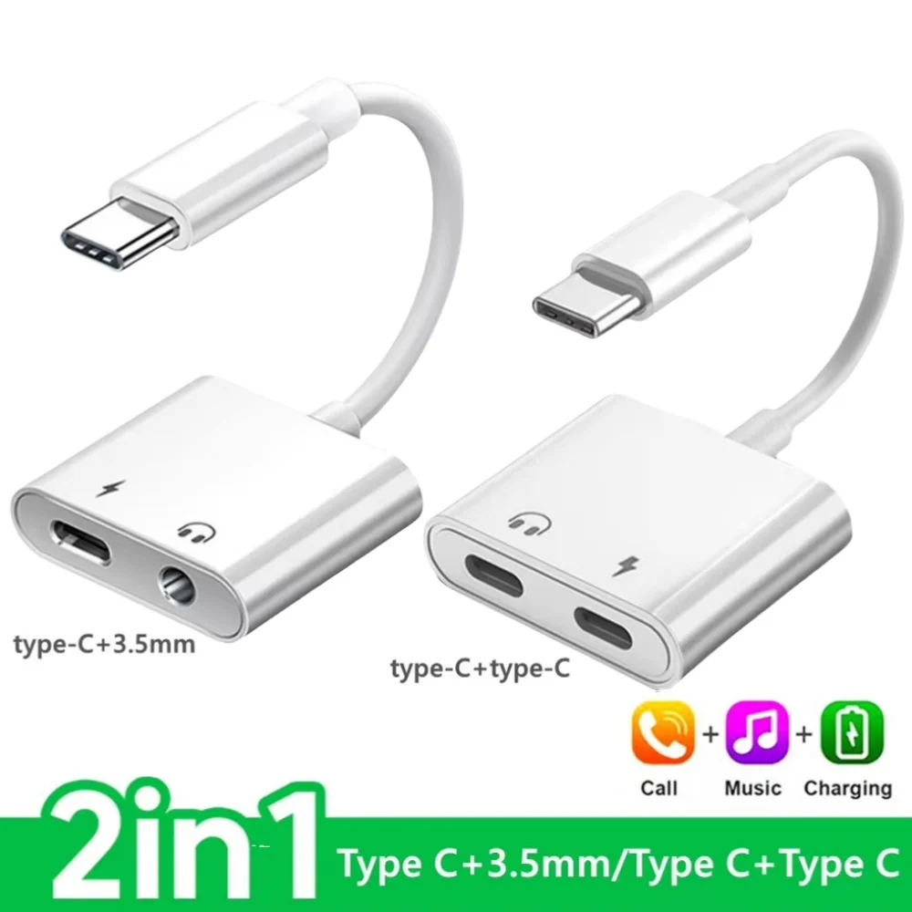 

2-in-1 Audio Adapter USB C to 3.5 mm Jack Type-C Charging Aux Cable For Xiaomi Samsung Oneplus Realme Wired Headphones Connector