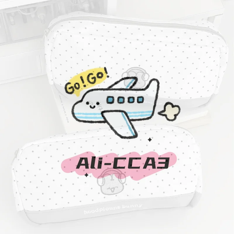 لطيف موجة نقطة سماعات أرنب القلم حالة الكرتون المحمولة الحد الأدنى سعة كبيرة مقلمة حقيبة التخزين لوازم الطلاب #1