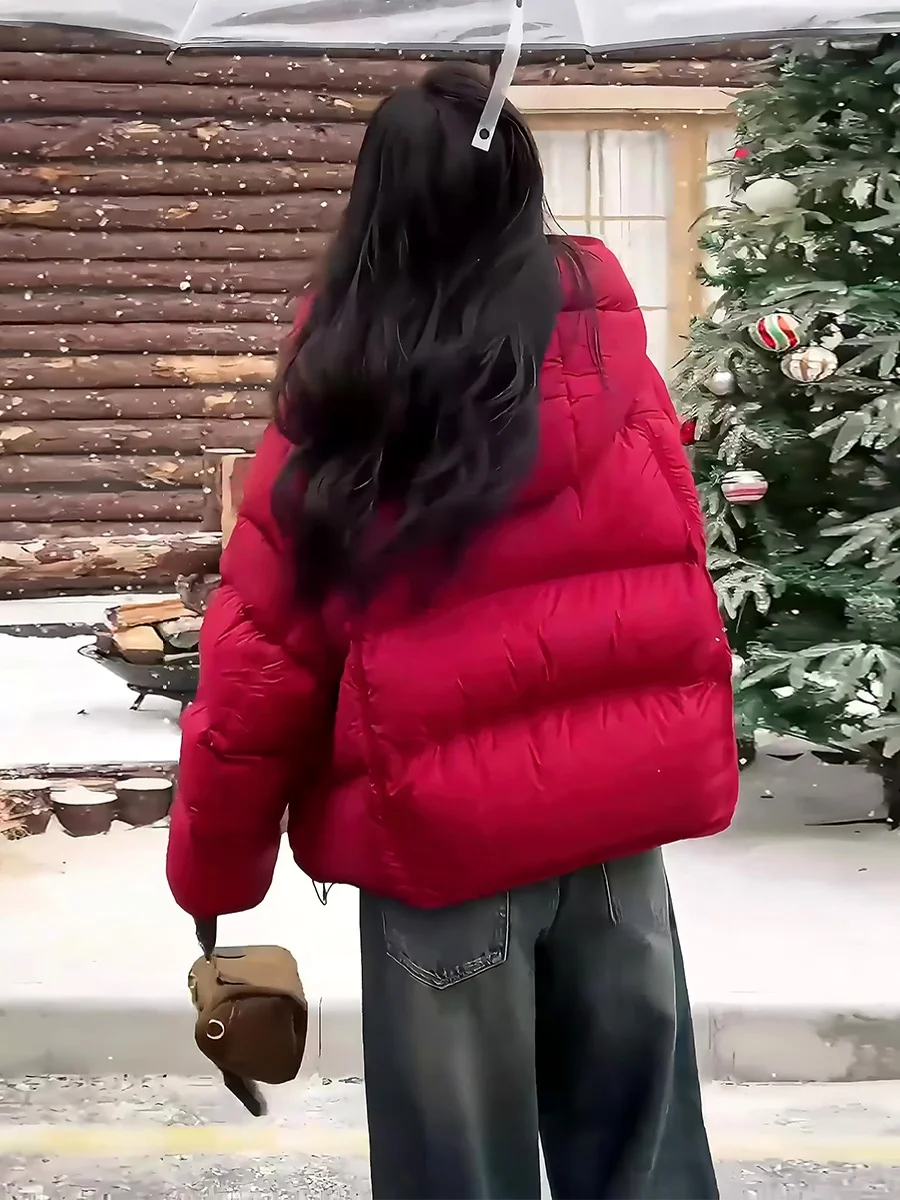 

Sli High-End White Du down Jaet Women's Thi Warm Hooded Coat Trendy Commute Sle Detachable Cap ort Length