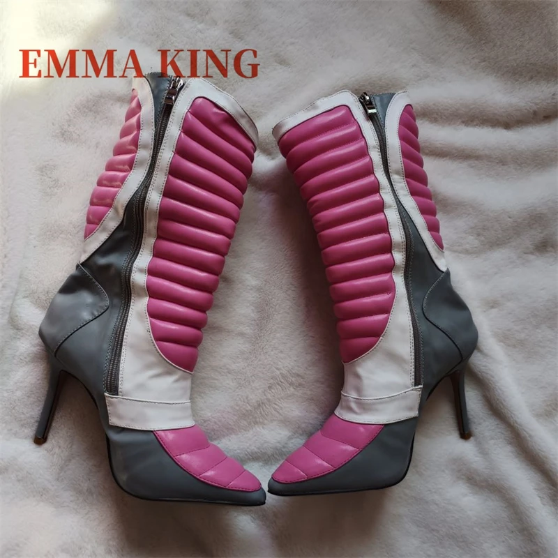 النساء خنجر كعب حذاء من الجلد مثير أشار تو متعدد الألوان لينة الجلود بوتاس 2025 موضة جديدة الجانب سستة الأحذية حجم 35-44 #3