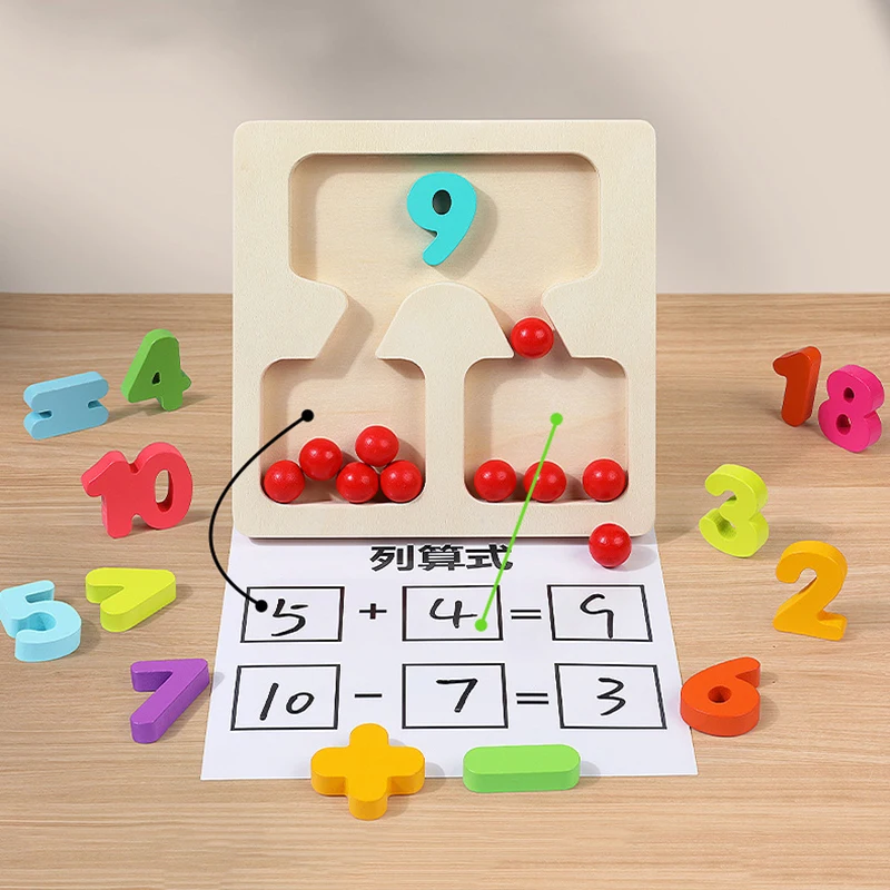 Montessori Kinderen Tellen Wiskunde Speelgoed Rekenkundige Optellen Aftrekken Leermiddel Met Antwoordblad Logisch Denken Leren