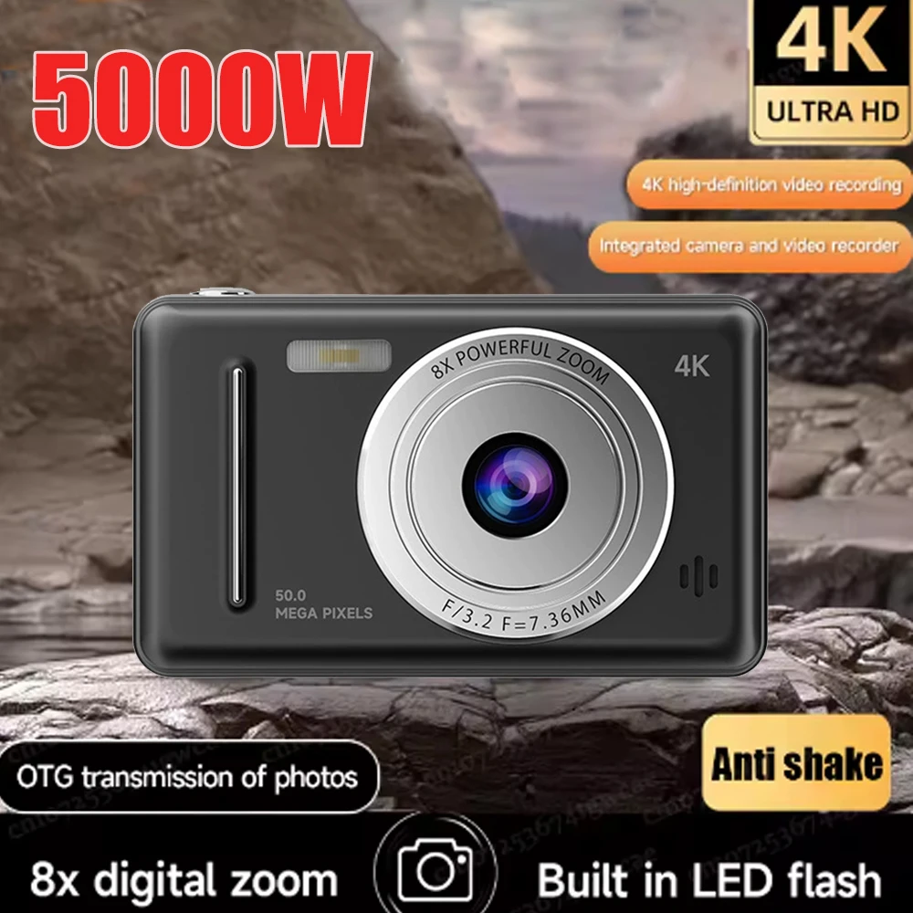 64GB 4K Digital Camera 8x Zoom Retro CCD Portable Card Camera Flash 50 Million HD Pixel Auto Focus Anti-shake Student Cameras