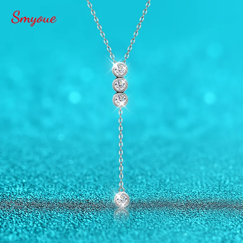 Smyoue 0.4/2CTTW GRA Certified Full Moissanite Necklace for Women Bubbles 4 Gems S925 Sterling Silver Tassel Pendant Wholesale