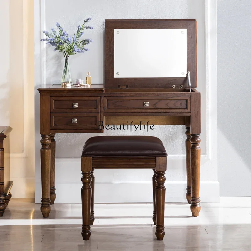 

ld14 American all-solid wood dresser small apartment ash wood bedroom clamshell makeup table desk