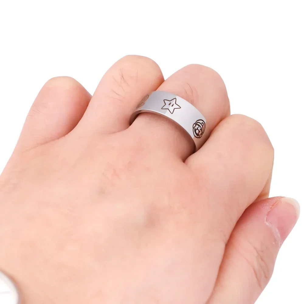 Super Mario Anime Rings Fashion Jewelry Mario Stainless Steel Women\'s Accessories Couple Ring Party Wedding Gifts