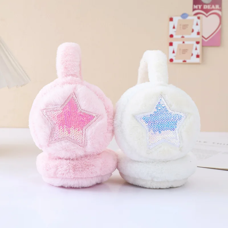 New Korean-Style Sequined Five-Pointed Star Warm Earmuffs for Autumn and Winter Travel, Cold-Proof and Frost-Proof Ear Covers
