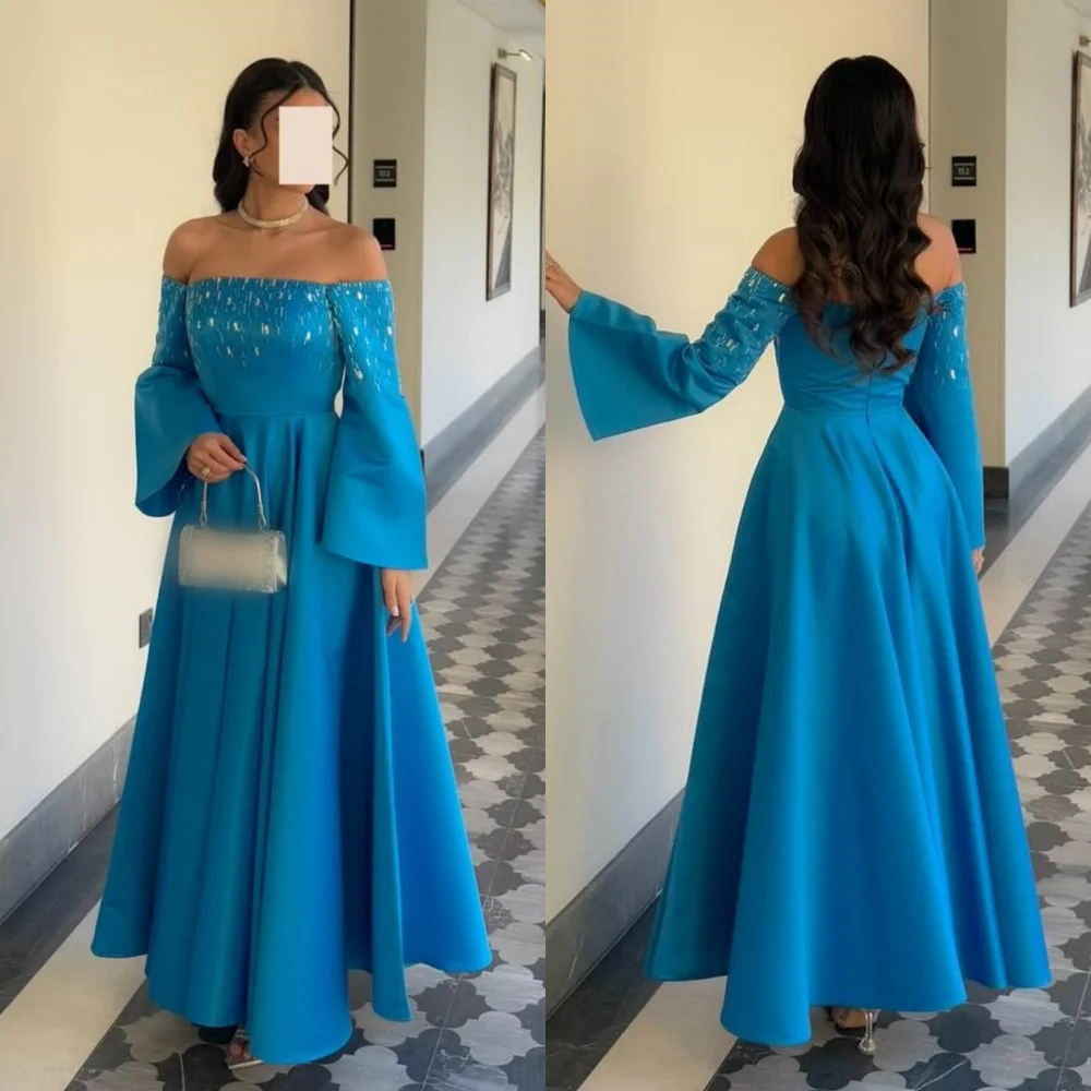 

Customized Charmeuse Sequined A-line Off-the-shoulder Midi Dresses Bespoke Occasion Prom Exquisite Formal High Quality