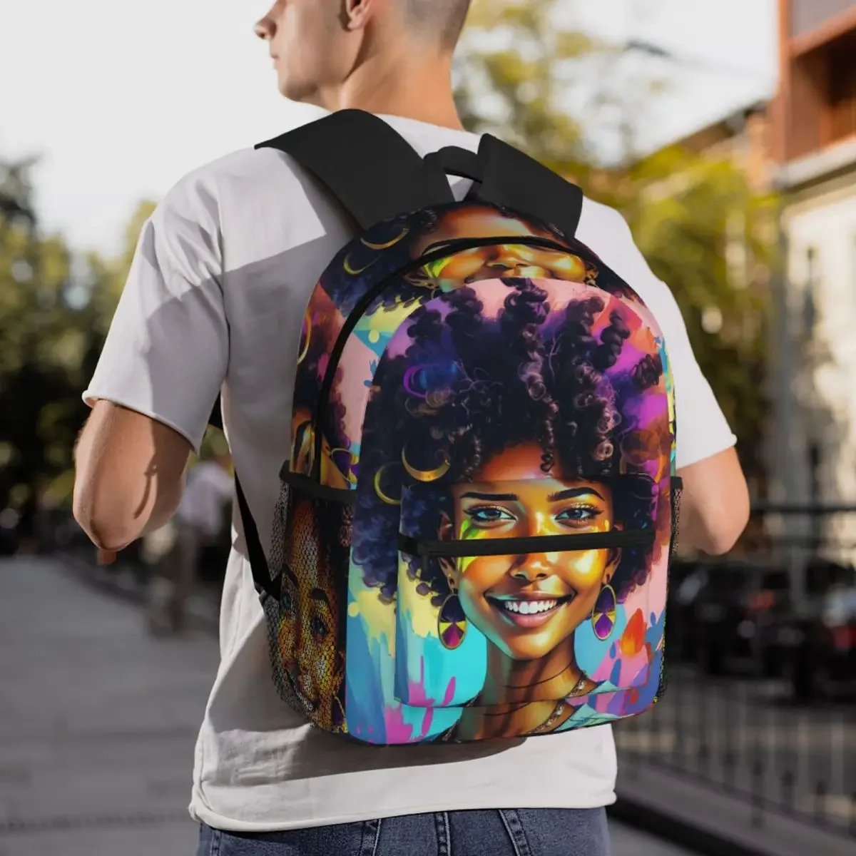 

African Girl Printed Student Backpack School Bag Hiking Travel Daypack for Boys Girls Fashion Bookbag Shoulder Bags