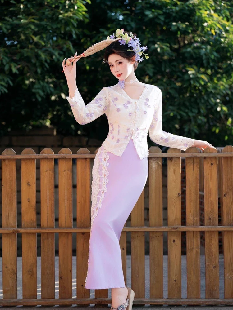 

New Ethnic Style Small Hairpin Flower Embroidery Photography Costume Set Natural Photography Shoot Traditional Clothing