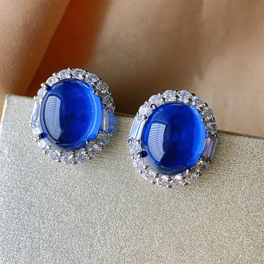 New Trend Vintage Royal Blue Sapphire Necklace Pendant Ring Earrings Wedding Party Fine Jewelry Sets for Women Gift Accessories