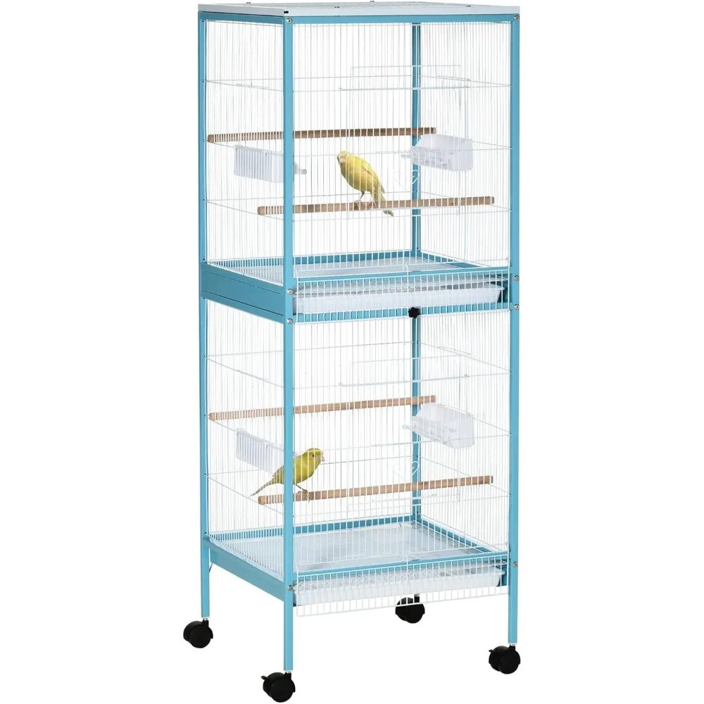 Large Bird Cage with 1.7 ft. Width for Wingspan, Bird Aviary Indoor with Multi-Door Design, Fit for a Canary, Finch, Conure, 55