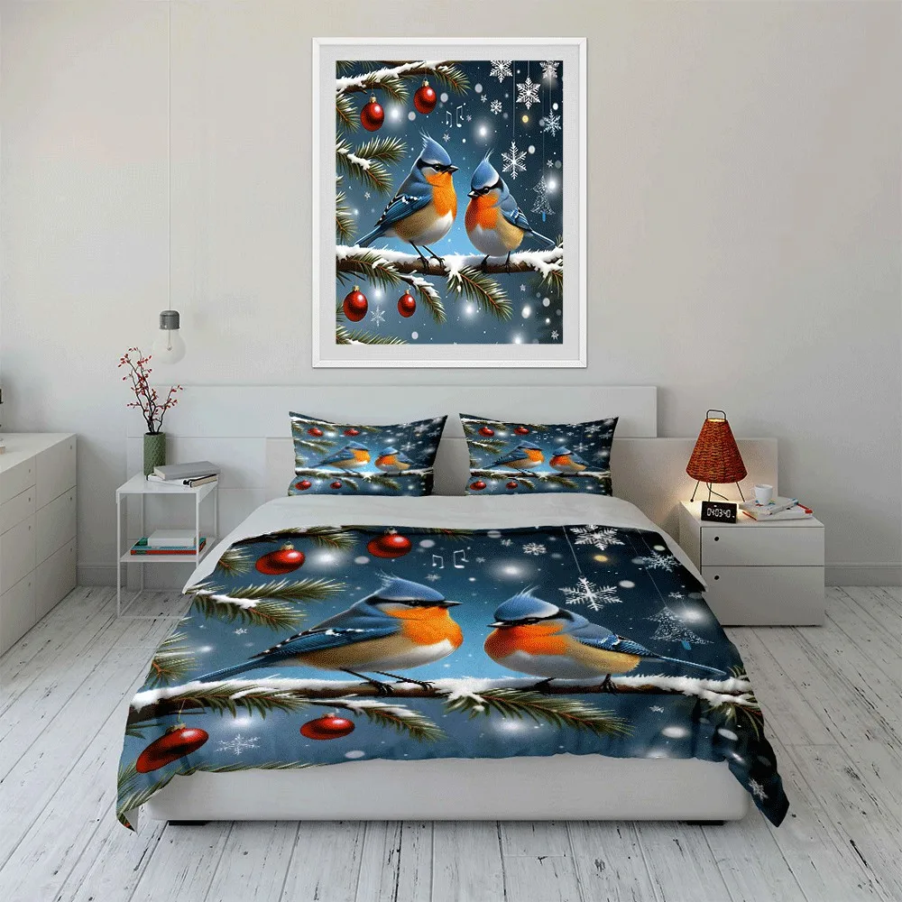 Winter Birds Holiday Decoration Set Exquisite three-piece bedding set gift for kids and adults