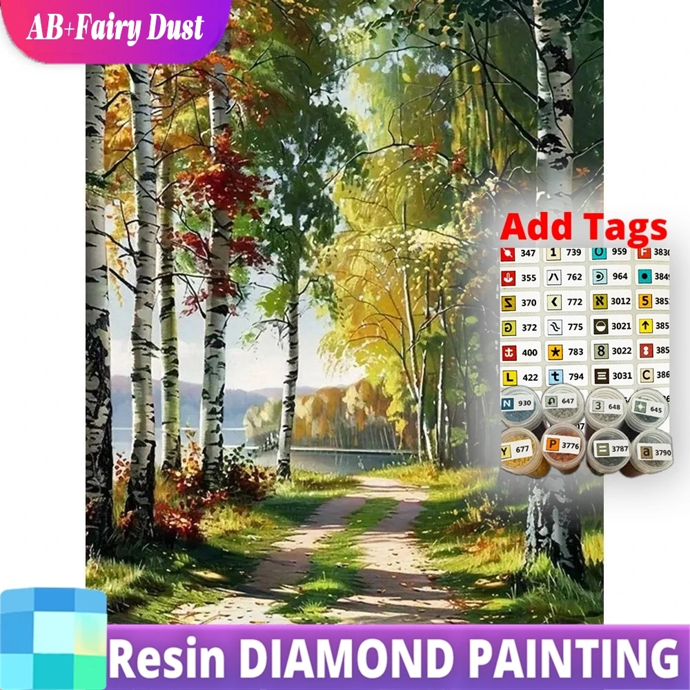 

Resin AB Fairy Dust 5D DIY Diamond Mosaic Tree Landscape Pattern For Adults Beginners Painting Street Craft Kit Wall Decor