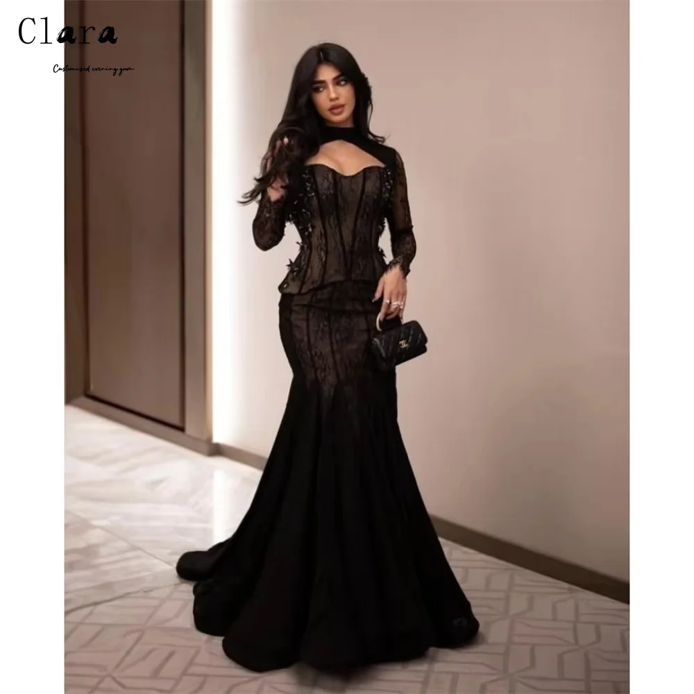 Clara vestido de fiesta de mujer bordado de manga larga con cola de pez de encaje personalizado 2025 vestidos de fiesta elegantes para mujer vestido de baile de lujo