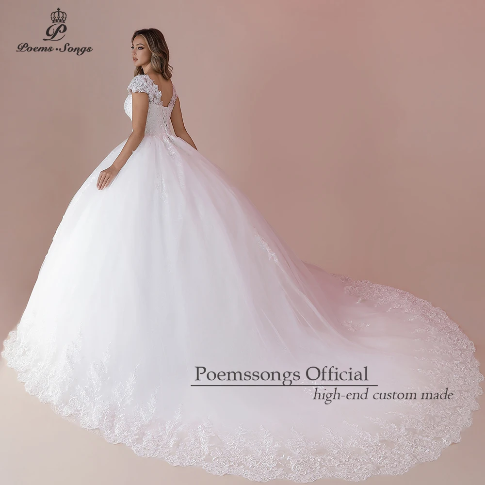 Personalizado elegante boné mangas vestidos de casamento para noivas vestidos de bodas de novia vestido de noiva robe de mariée vestido novia