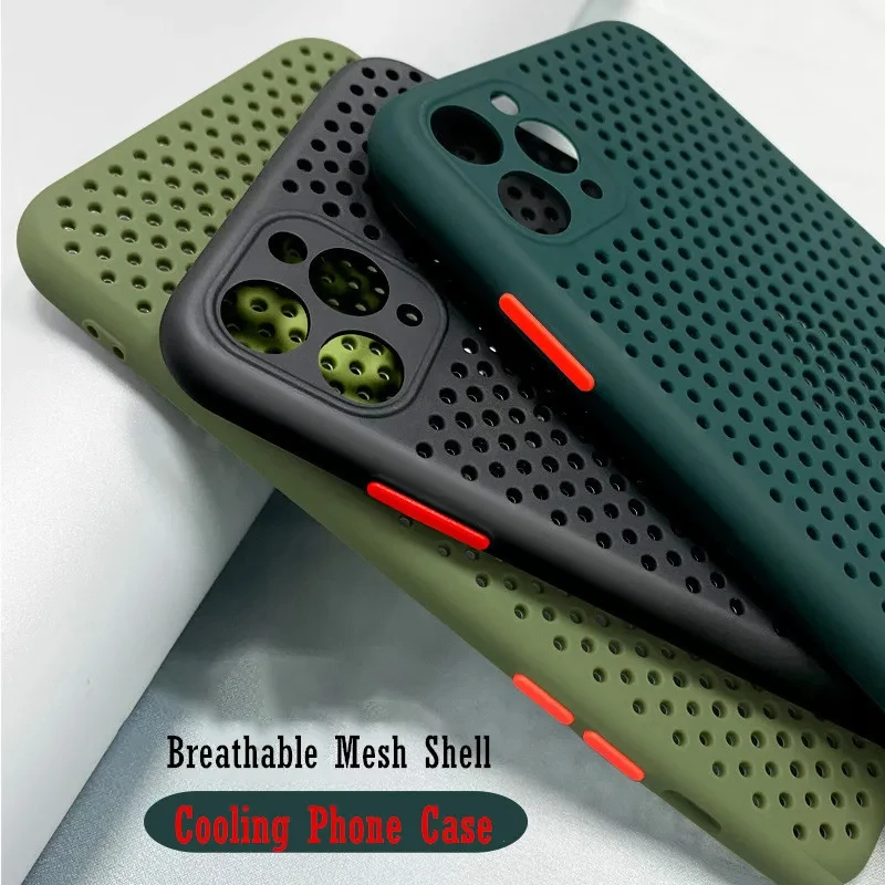 Heat Cooling Case For iPhone 7 8 X XR Xs Max 11 14 15 Plus 13 12 Pro Max Mini SE 2020 Breathable Mesh Protection Cover Shell