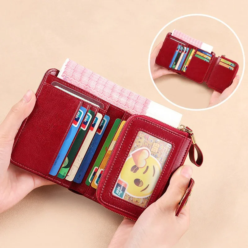 RFID Women's Wallet Short Three Layer Fashion Lock Buckle Card Holder ID Card Credit Bank Card Case Zipper Coin Purse Money Bag