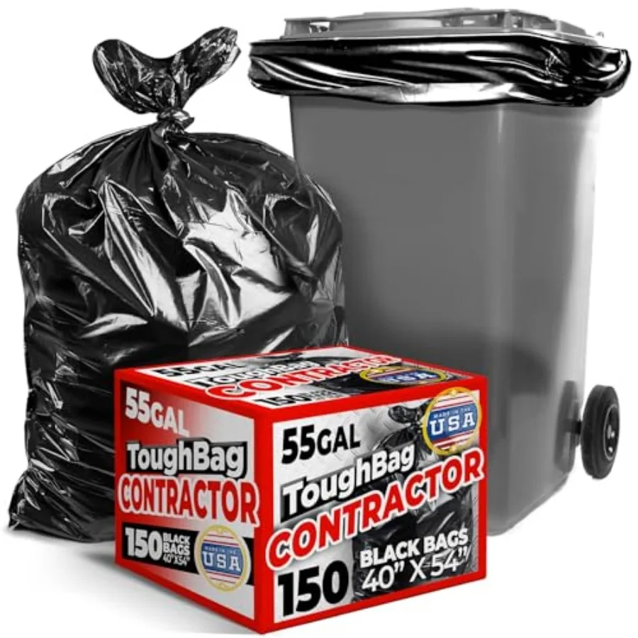 

55-60 Gallon Heavy Duty Trash Bags - 150 Count, Large Black Garbage Bags - Made in USA