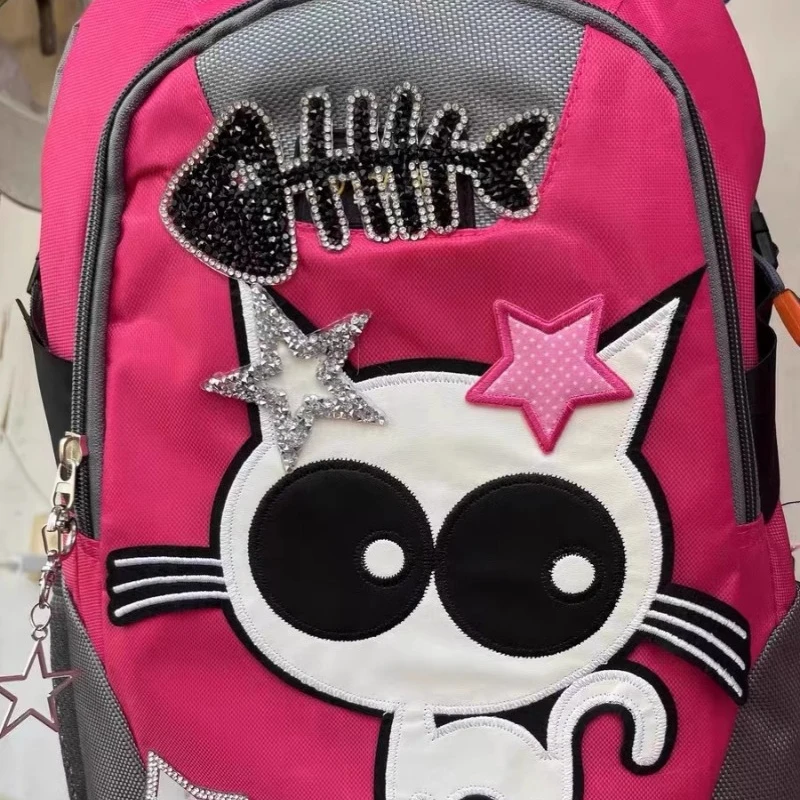 Vintage Harajuku Y2k Aesthetic Schoolbags Streetwear High-capacity Travel Backpacks Cartoon Fashion Cat Patchwork Bags for Women