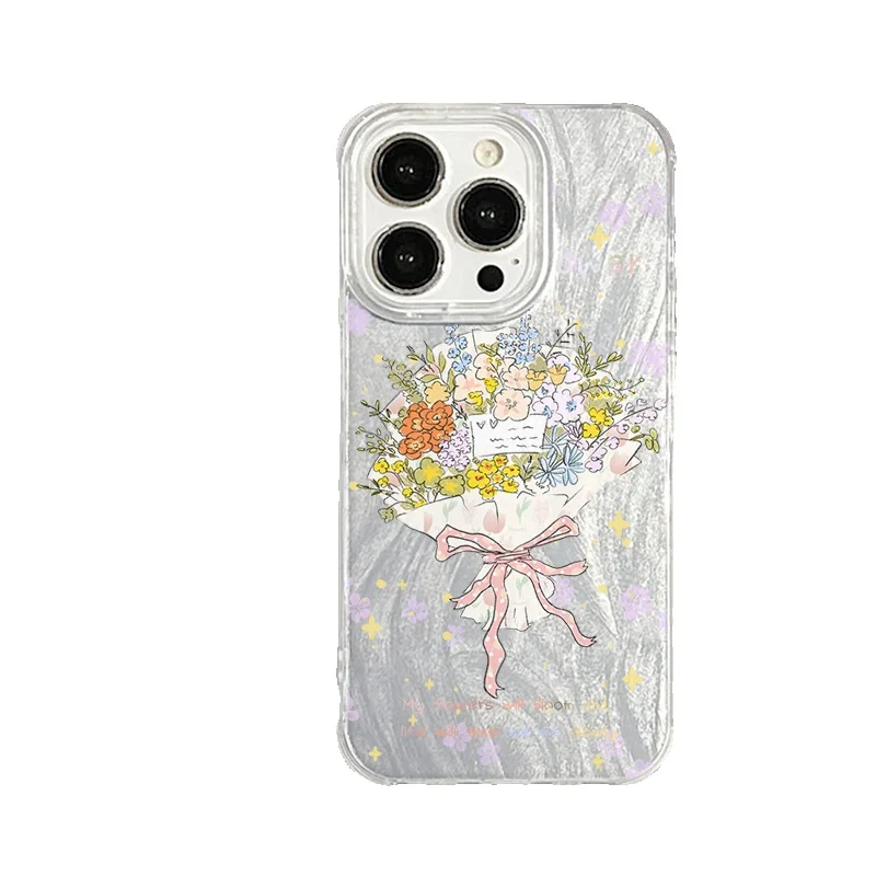 

Phone Case for iPhone 16 15 E Pro Max 14 13 Pro 12 11 Plus Glitter Camera Full Protection for Men Women Blossom Bouquet Female