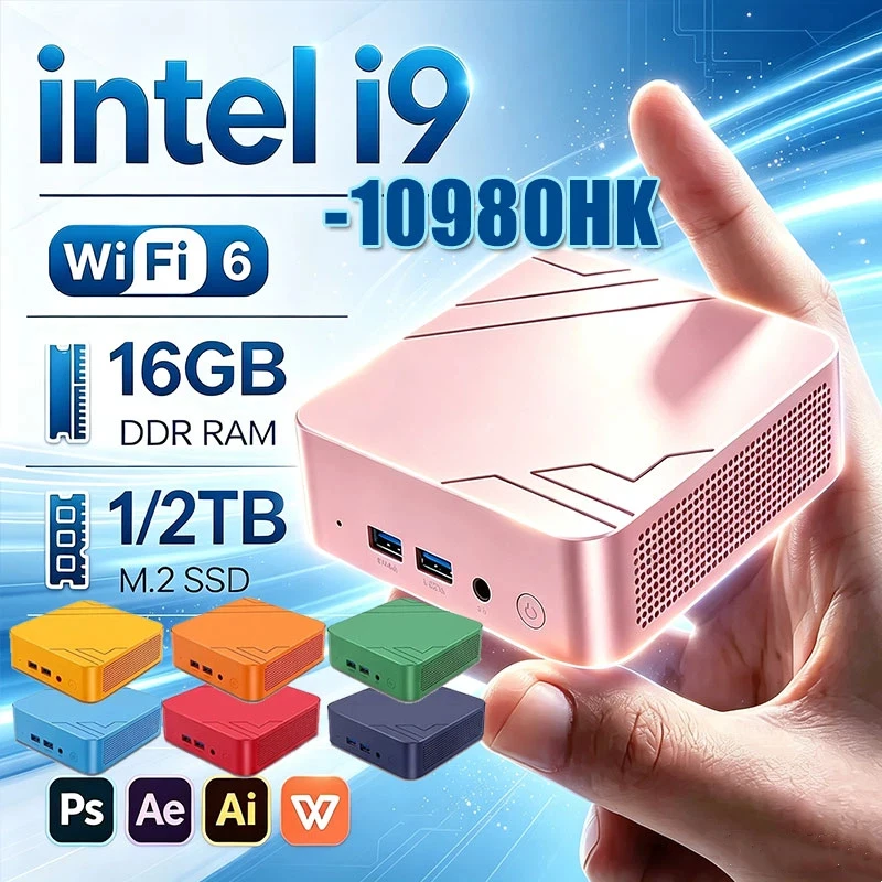 MINI PC Computer Core I9 10980HK Portable Desktop Computer 8GB 16GB RAM 1TB 2TB M.2 SSD Windows 11 Support 4K HD Mini Gaming Pc