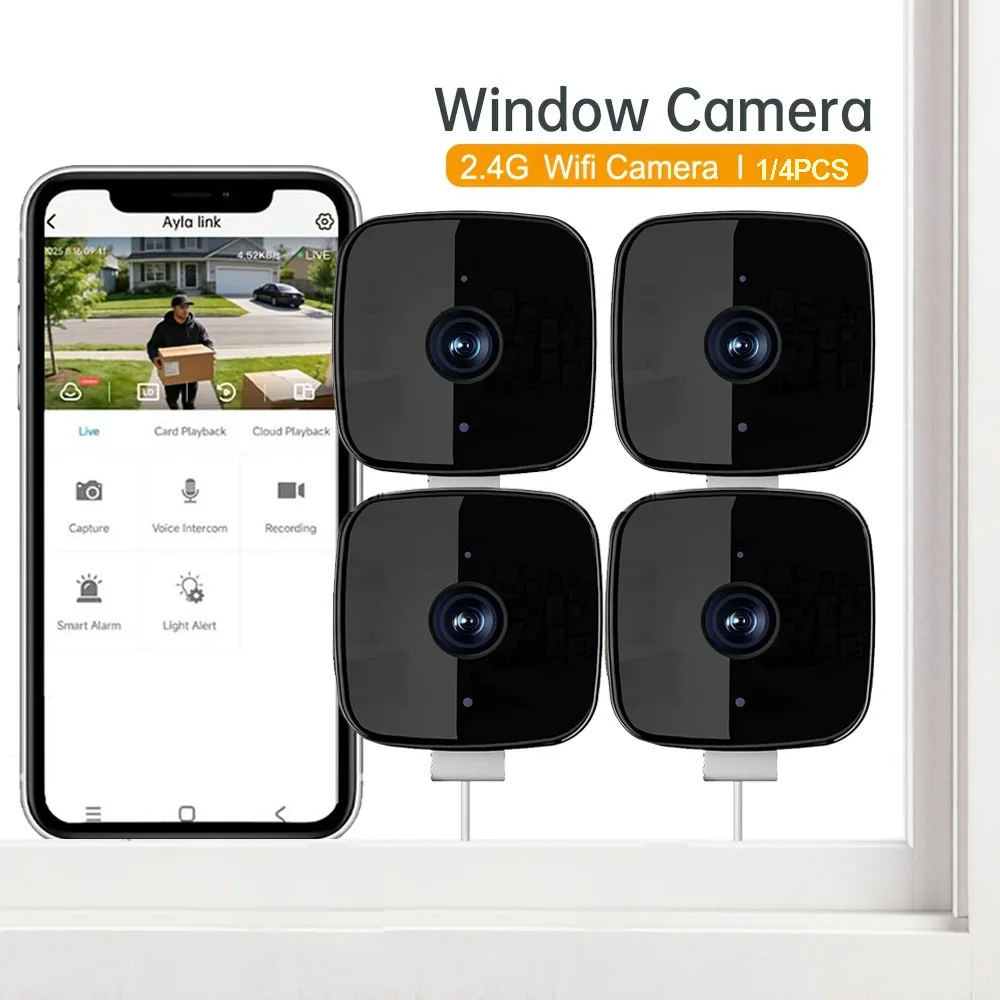 

1/4 шт. Мини Wi-Fi камера для окна, внутренняя IP-камера безопасности с двусторонней аудиосвязью, обнаружением человека и ночным видением для домашнего видеонаблюдения