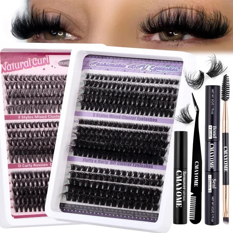 Large Capacity DIY 30 40 50 60 80 D Mix False Individual Lashes Kit  Bond and Seal Tweezers Comb Set Wispy Soft Thick Fake Lash