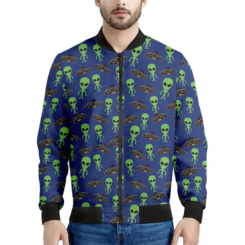 Cartoon UFO Alien Graphic Zipper Jacket For Men Kids 3d Printed Sweatshirt Tops Cool Long Sleeves Street Bomber Jackets Coat