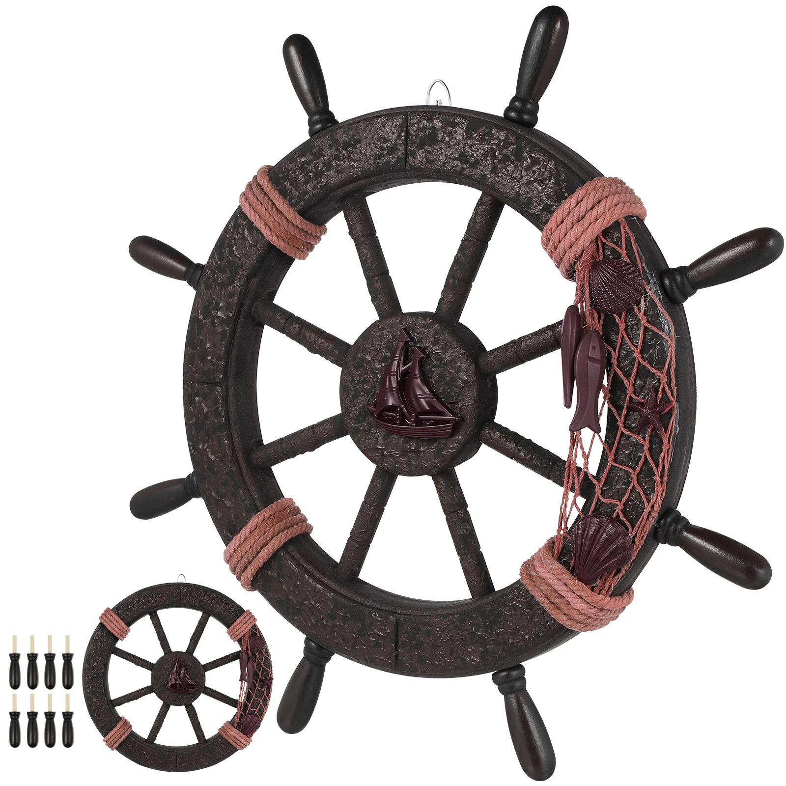 عجلة السفينة جدار ديكور دفة خشبية معلقة الزينة للمنزل نمط البحر الأبيض المتوسط براعة غرفة المعيشة غرفة نوم